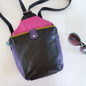 ILI Mini Backpack Purse Leather Colorblock Sling